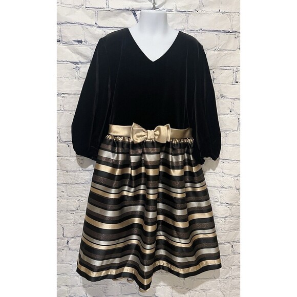 Bonnie Jean Little Girl's Long Sleeve Velvet Striped Fanciful Dress Size 16 - Picture 2 of 7